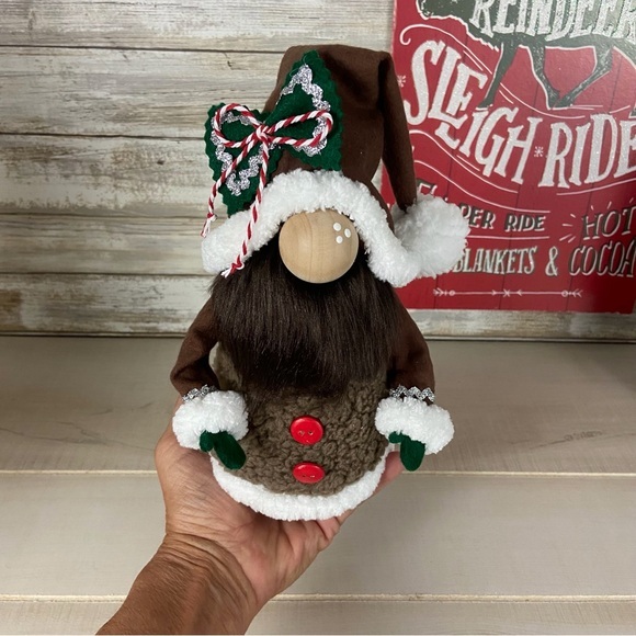 Gingerbread Man Gnome Brown Sherpa Faux Fur Flannel Handmade Tiered Tray Decor - Picture 7 of 11